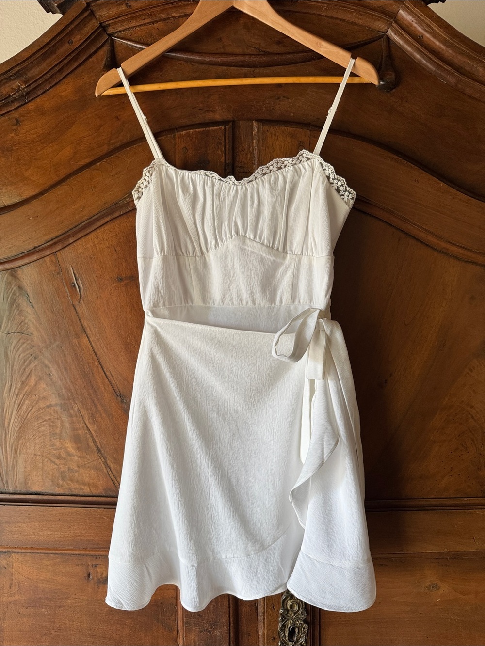 Francesca's Collections White Spaghetti Strap Wrap Mini Dress